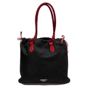 Prada shoulder bag triangle logo black red leather velour classic
